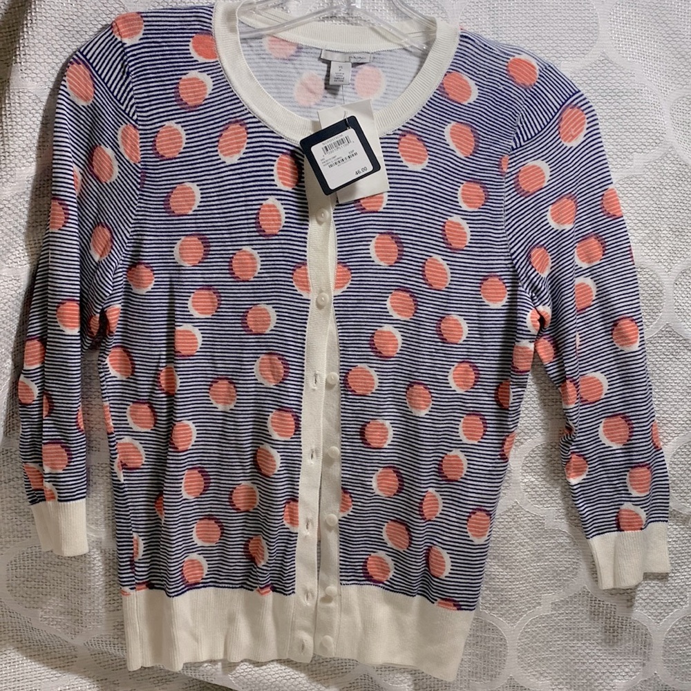 Halogen  NWT- womens cardigan XS/P  ivory, coral, & blue Soft & lightweight